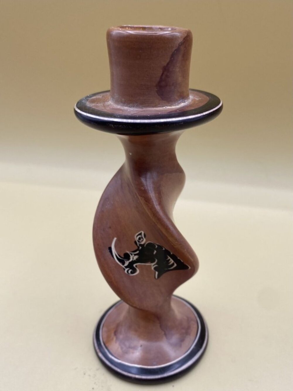 Natural Soapstone Swirl Candlestick Holder Made Kenya Rhinoceros 6”